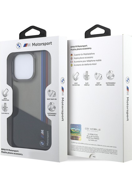 iPhone 16 Pro Max Uyumlu Kılıf Bmw Orjinal Lisanslı Yarı Transparan M Dizayn Çizgili Kapak Siyah