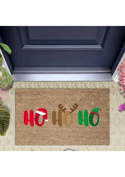 Dijital Baskı Ho Ho Ho Yazılı Kahverengi Kapı Paspası Dış Mekan Paspas K-3130