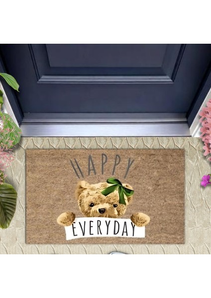 Kahverengi Kapı Önü Paspası Happy Everday Ayıcık Desen K-3237
