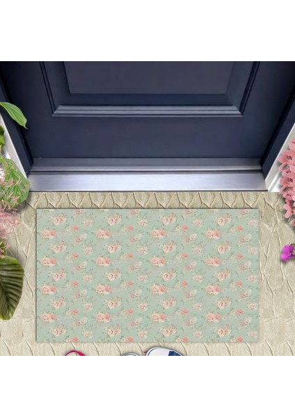 Dijital Baskı Açık Yeşil Çoklu Çiçek Paspas K-3072