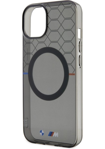 iPhone 15 Uyumlu Kılıf Bmw Orjinal Lisanslı Magsafe Şarj Özellikli Transparan M Dizayn Kapak Gri