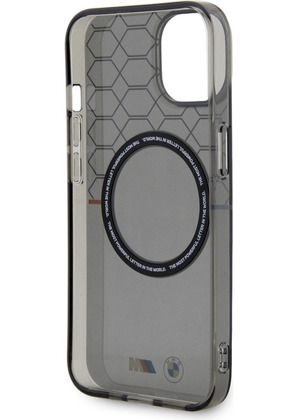 iPhone 15 Uyumlu Kılıf Bmw Orjinal Lisanslı Magsafe Şarj Özellikli Transparan M Dizayn Kapak Gri