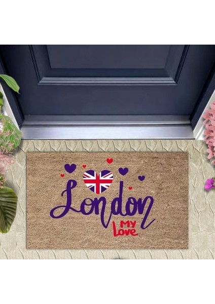Dijital Baskı Kahverengi London My Love Paspas K-3154