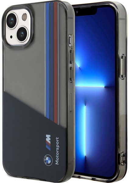 iPhone 14 Uyumlu Kılıf Bmw Orjinal Lisanslı Yarı Transparan M Dizayn Çizgili Kapak Siyah