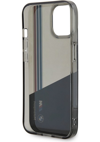 iPhone 14 Uyumlu Kılıf Bmw Orjinal Lisanslı Yarı Transparan M Dizayn Çizgili Kapak Siyah