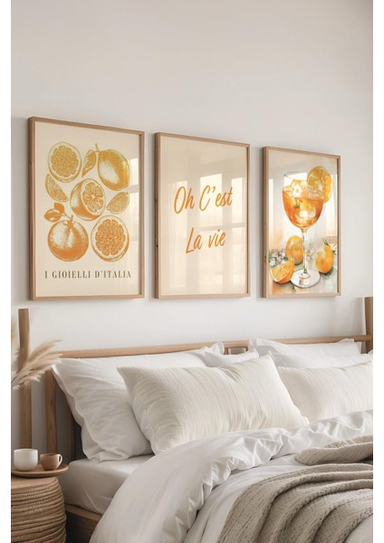 Sarı Ahşap Çerçeveli Mutfak Tablosu Seti, 3 Parça, Dekoratif Posterler modelleri