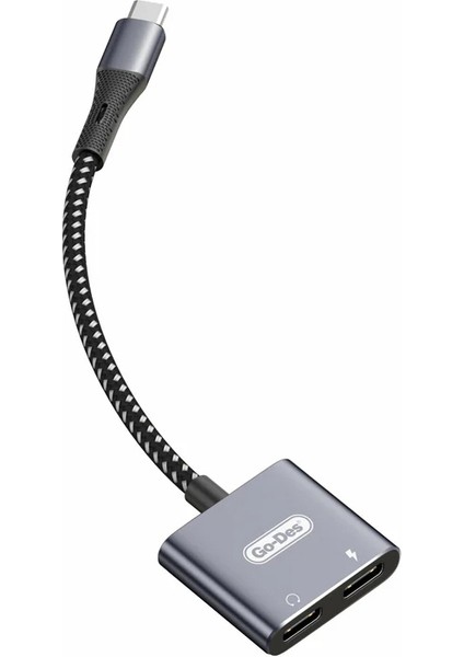 Go Des GD-UC161 2in1 Type-C To 3.5mm Hi-Fi Aux Çevirici Ses Adaptörü Gri