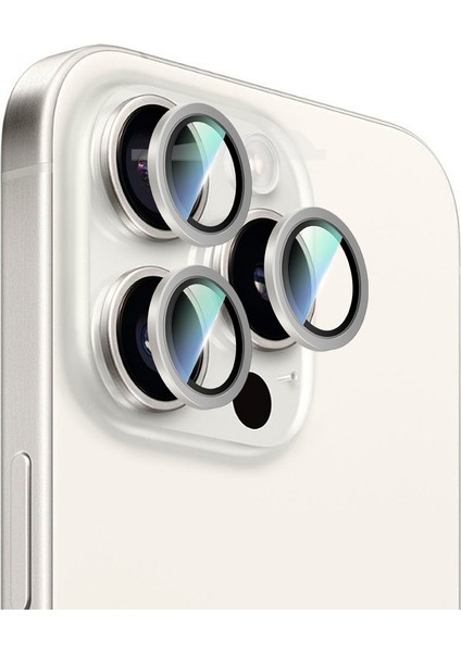 iPhone 16 Pro Max Uyumlu Alloy Serisi Oleofobik Anti Reflective Kamera Lens Koruyucu Gümüş modelleri