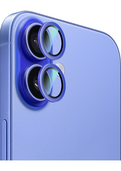 iPhone 16 Uyumlu Alloy Serisi Oleofobik Anti Reflective Kamera Lens Koruyucu Mavi modelleri
