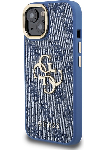 iPhone 15 Uyumlu Kılıf Guess Lisanslı Metal 4g ve Yazı Logolu Kamera Standlı Kapak Mavi fiyatları