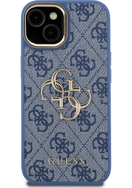 iPhone 15 Uyumlu Kılıf Guess Lisanslı Metal 4g ve Yazı Logolu Kamera Standlı Kapak Mavi fırsatları