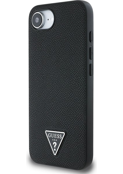 iPhone 16E Uyumlu Kılıf Guess Orjinal Lisanslı M-Safe Şarj Özellikli Grained Triangle Kapak Siyah fiyatları