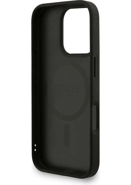 iPhone 16 Pro Max Uyumlu Kılıf Guess Lisanslı M-Safe Uyumlu Bilek Askı Ipli Yazı Logolu Kapak Siyah
