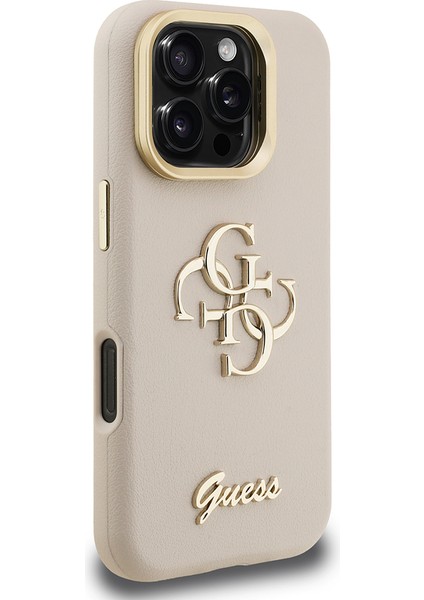 iPhone 16 Pro Uyumlu Kılıf Guess Orjinal Lisanslı Grained Yazı Logolu Kamera Standlı Kapak Bej fırsatları