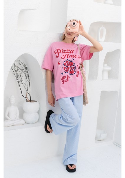 Pizza Amore Grafikli Oversize T-Shirt