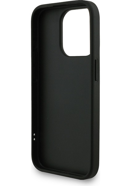 iPhone 15 Pro Max Uyumlu Kılıf Guess Lisanslı Bilek Askı Ipli Metal 4g ve Yazı Logolu Kapak Siyah