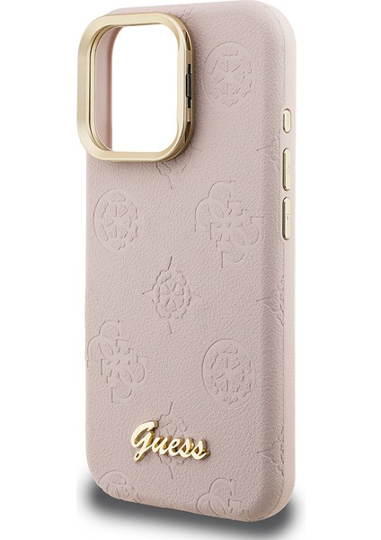 iPhone 15 Pro Uyumlu Kılıf Guess Lisanslı M-Safe Şarj Özellikli Kamera Standlı Peony Kapak Pembe