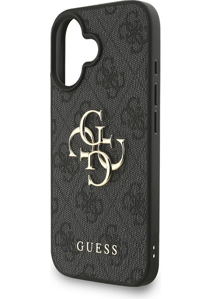 iPhone 16 Uyumlu Kılıf Guess Lisanslı Bilek Askı Ipli Metal 4g ve Yazı Logolu Kapak Siyah