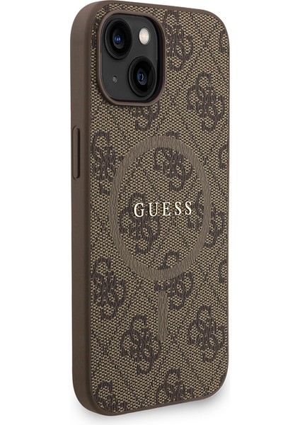 iPhone 15 Uyumlu Kılıf Guess Lisanslı M-Safe Uyumlu Bilek Askı Ipli Yazı Logolu Kapak Kahverengi fırsatları