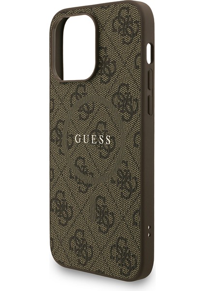 iPhone 13 Pro Max Uyumlu Kılıf Guess Lisanslı M-Safe Uyumlu Bilek Askı Ipli Yazı Logolu Kapak Kahve