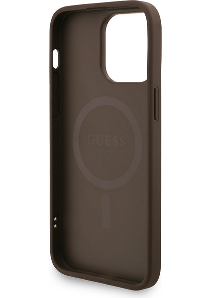 iPhone 13 Pro Max Uyumlu Kılıf Guess Lisanslı M-Safe Uyumlu Bilek Askı Ipli Yazı Logolu Kapak Kahve