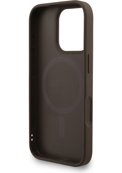 iPhone 16 Pro Max Uyumlu Kılıf Guess Lisanslı M-Safe Uyumlu Bilek Askı Ipli Yazı Logolu Kapak Kahve