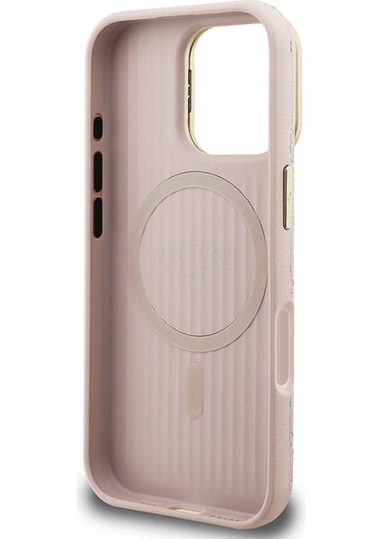 iPhone 16 Pro Max Uyumlu Kılıf Guess Lisanslı M-Safe Şarj Özellikli Kamera Standlı Peony Kapak Pembe