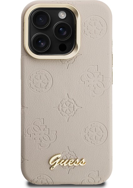 iPhone 15 Pro Max Uyumlu Kılıf Guess Lisanslı M-Safe Şarj Özellikli Kamera Standlı Peony Kapak Bej modelleri