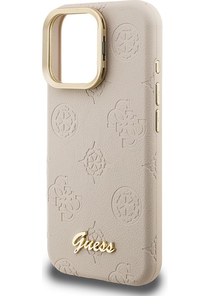 iPhone 15 Pro Max Uyumlu Kılıf Guess Lisanslı M-Safe Şarj Özellikli Kamera Standlı Peony Kapak Bej