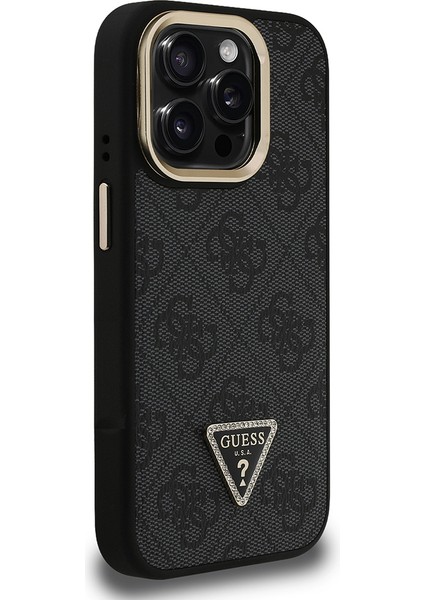 iPhone 15 Pro Uyumlu Kılıf Guess Lisanslı Üçgen Logo 4g Desenli Kamera Standlı Kapak Siyah fırsatları