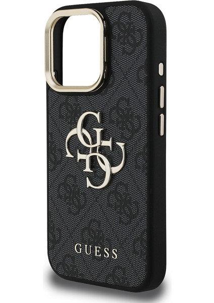 iPhone 16 Pro Uyumlu Kılıf Guess Lisanslı Metal 4g ve Yazı Logolu Kamera Standlı Kapak Siyah