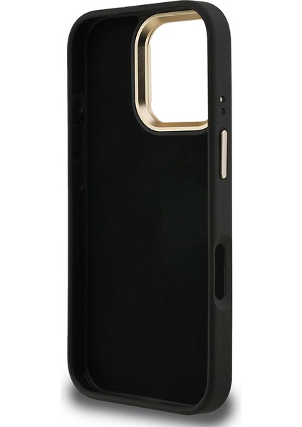 iPhone 16 Pro Uyumlu Kılıf Guess Lisanslı Metal 4g ve Yazı Logolu Kamera Standlı Kapak Siyah