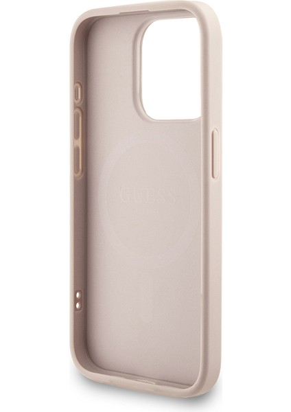 iPhone 15 Pro Uyumlu Kılıf Guess Lisanslı M-Safe Uyumlu Bilek Askı Ipli Yazı Logolu Kapak Pembe