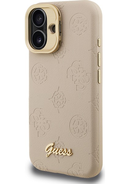 iPhone 16 Uyumlu Kılıf Guess Lisanslı M-Safe Şarj Özellikli Kamera Standlı Pu Deri Peony Kapak Bej fiyatları