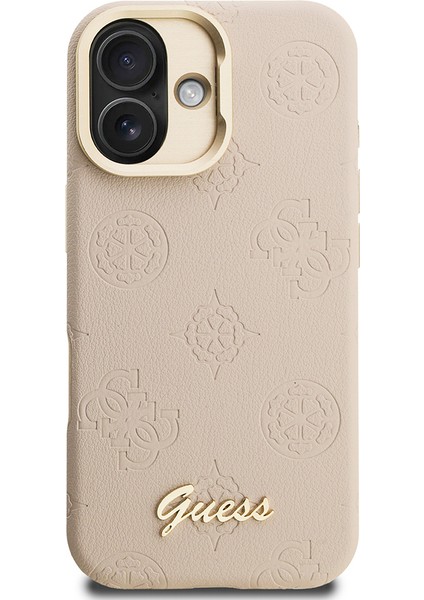 iPhone 16 Uyumlu Kılıf Guess Lisanslı M-Safe Şarj Özellikli Kamera Standlı Pu Deri Peony Kapak Bej modelleri