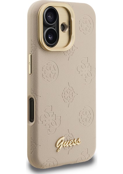 iPhone 16 Uyumlu Kılıf Guess Lisanslı M-Safe Şarj Özellikli Kamera Standlı Pu Deri Peony Kapak Bej fırsatları