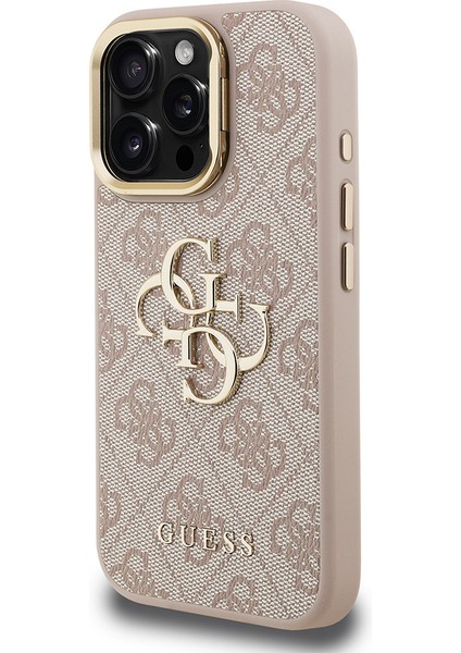 iPhone 16 Pro Max Uyumlu Kılıf Guess Lisanslı Metal 4g ve Yazı Logolu Kamera Standlı Kapak Pembe fiyatları