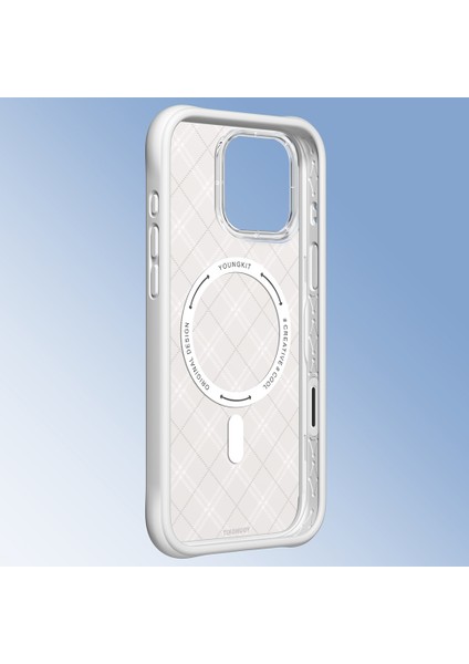 iPhone 16 Pro Uyumlu Kılıf M-Safe Şarj Özellikli Youngkit Argyle Serisi Kapak Açık Yeşil modelleri