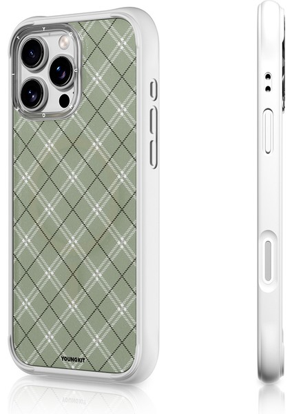 iPhone 16 Pro Uyumlu Kılıf M-Safe Şarj Özellikli Youngkit Argyle Serisi Kapak Açık Yeşil fırsatları