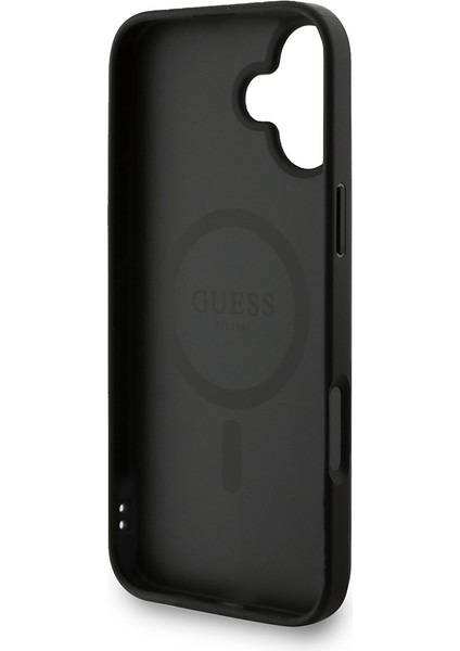 iPhone 16 Plus Uyumlu Kılıf Guess Lisanslı M-Safe Uyumlu Bilek Askı Ipli Yazı Logolu Kapak Siyah