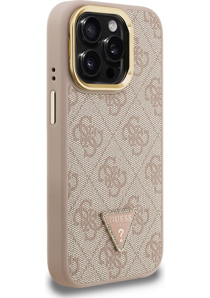iPhone 15 Pro Uyumlu Kılıf Guess Lisanslı Üçgen Logo 4g Desenli Kamera Standlı Kapak Pembe fırsatları