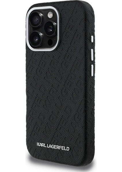 iPhone 16 Pro Uyumlu Kılıf Karl Lagerfeld Lisanslı Pu Deri Damgalı Metal Yazı Logolu Kapak Siyah fiyatları