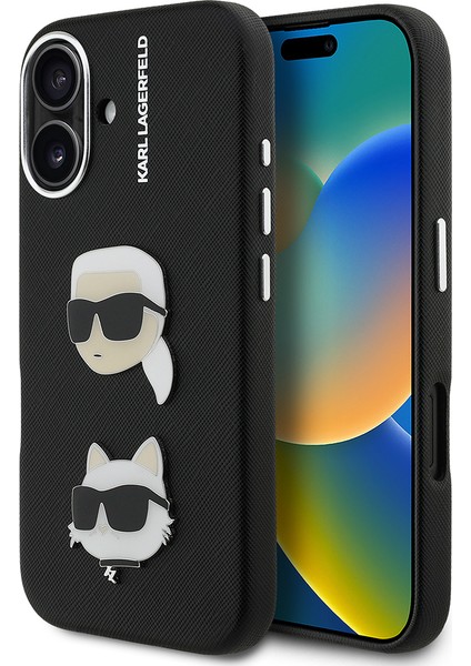 iPhone 16 Uyumlu Kılıf Karl Lagerfeld Lisanslı K&c Heads Pin Kapak Siyah