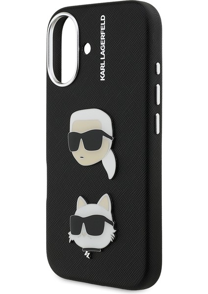 iPhone 16 Uyumlu Kılıf Karl Lagerfeld Lisanslı K&c Heads Pin Kapak Siyah