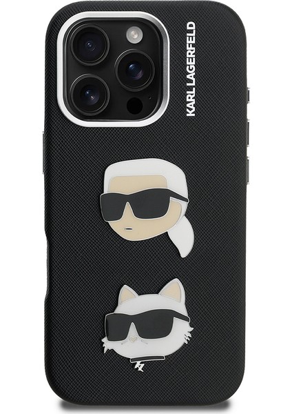 iPhone 16 Pro Uyumlu Kılıf Karl Lagerfeld Lisanslı K&c Heads Pin Kapak Siyah modelleri