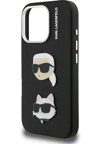 iPhone 16 Pro Uyumlu Kılıf Karl Lagerfeld Lisanslı K&c Heads Pin Kapak Siyah