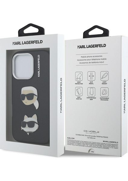 iPhone 16 Pro Uyumlu Kılıf Karl Lagerfeld Lisanslı K&c Heads Pin Kapak Siyah