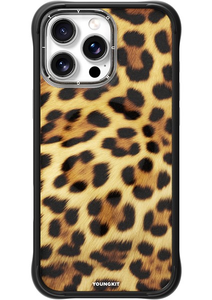 iPhone 16 Pro Uyumlu Kılıf M-Safe Şarj Özellikli Youngkit Leopard Serisi Kapak Kahverengi