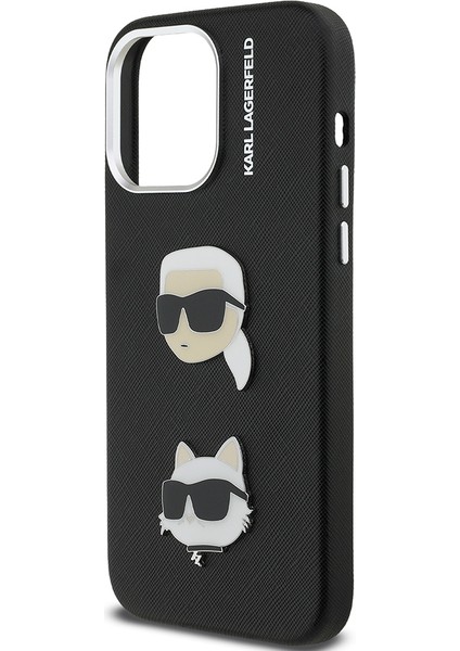 iPhone 14 Pro Max Uyumlu Kılıf Karl Lagerfeld Lisanslı K&c Heads Pin Kapak Siyah