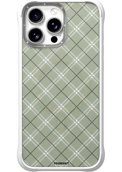 iPhone 16 Pro Max Uyumlu Kılıf M-Safe Şarj Özellikli Youngkit Argyle Serisi Kapak Açık Yeşil